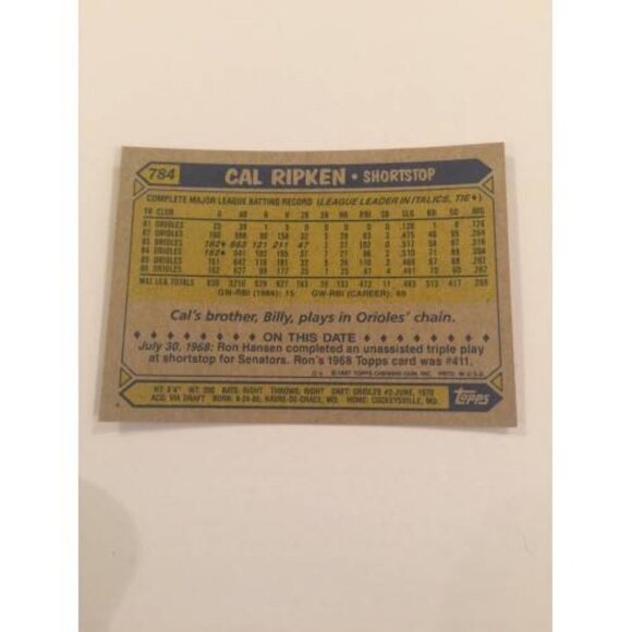 1987 Topps Cal Ripken Jr. Orioles #784 (MISC1) - Picture 2 of 2